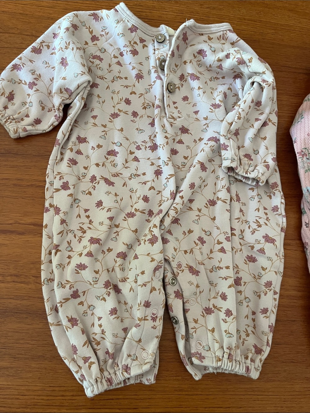 Quincy Mae Floral Print Cream and Mauve Baby One-Piece